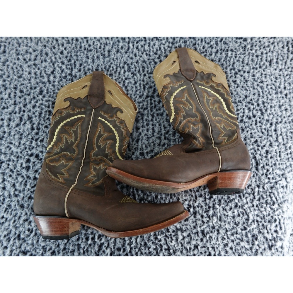 6 Potros Men's Western Cowboy Boots Brown‎ Leather Square Toe Sz 8.9 -9 USA